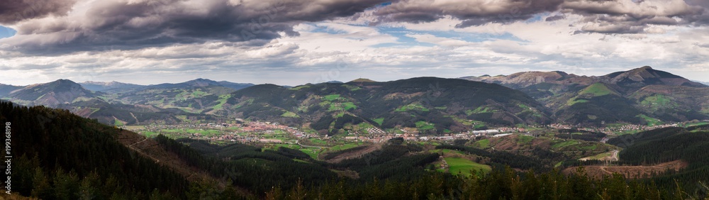 Typical Basque landscape seen from the mountain, Zalla, Spain