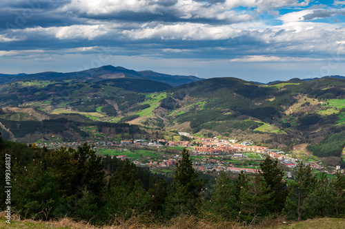 Typical Basque landscape seen from the mountain  Zalla  Spain