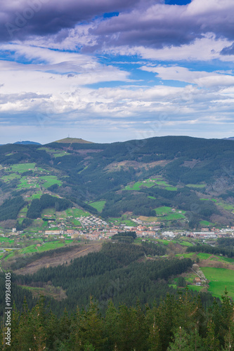 Fototapeta Naklejka Na Ścianę i Meble -  Typical Basque landscape seen from the mountain, Zalla, Spain