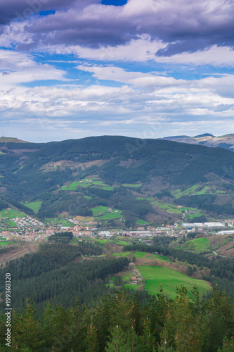 Typical Basque landscape seen from the mountain, Zalla, Spain