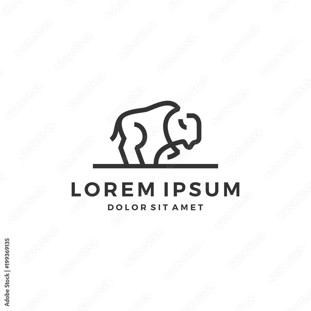 bison buffalo outline monoline line art logo vector