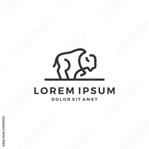bison buffalo outline monoline line art logo vector