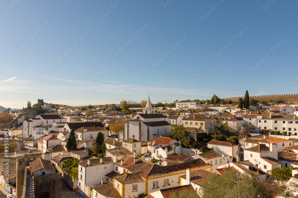 Obidos, Portugal. December 2, 2017. Urban scene of the small town of Obidos, in the interior of Portugal.