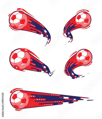 Football blue red and soccer symbols set