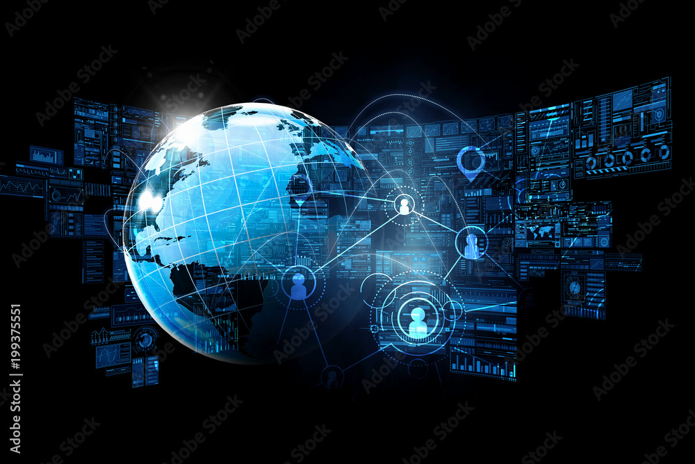 Global communication and networking. Mixed media Global communication and networking. Mixed media