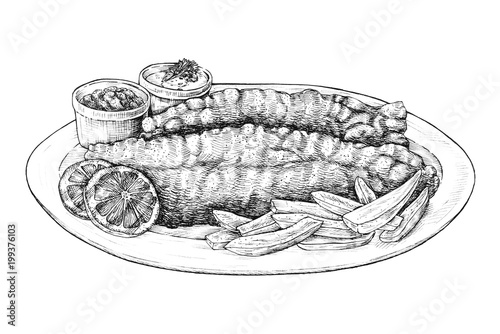 Photography Hand drawn fish and chips