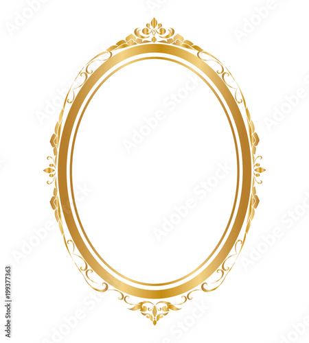 Oval frame and borders Golden frame, Thai pattern, vector illustration