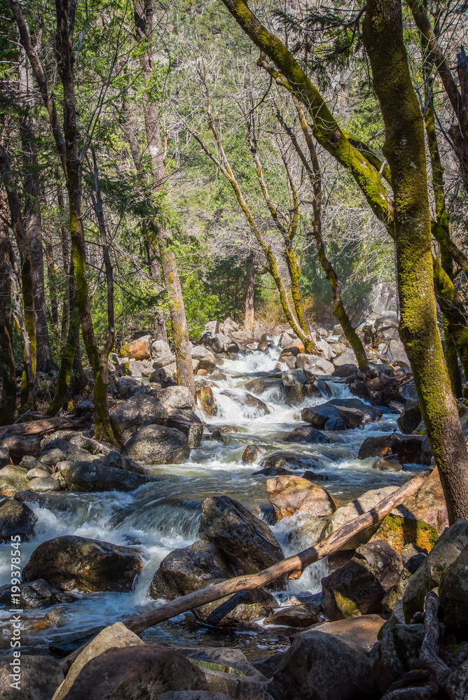 long exposure flowing river of bridal veil waterfall at yosemite park 