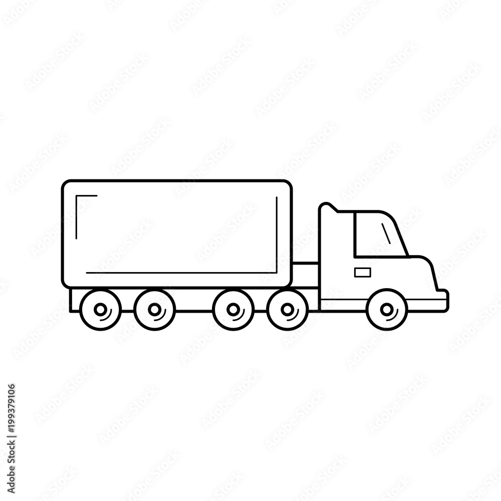 Cargo truck vector line icon isolated on white background. Cargo truck line icon for infographic, website or app. Icon designed on a grid system. Cargo truck vector line icon isolated on white background. Cargo truck line icon for infographic, website or app. Icon designed on a grid system.