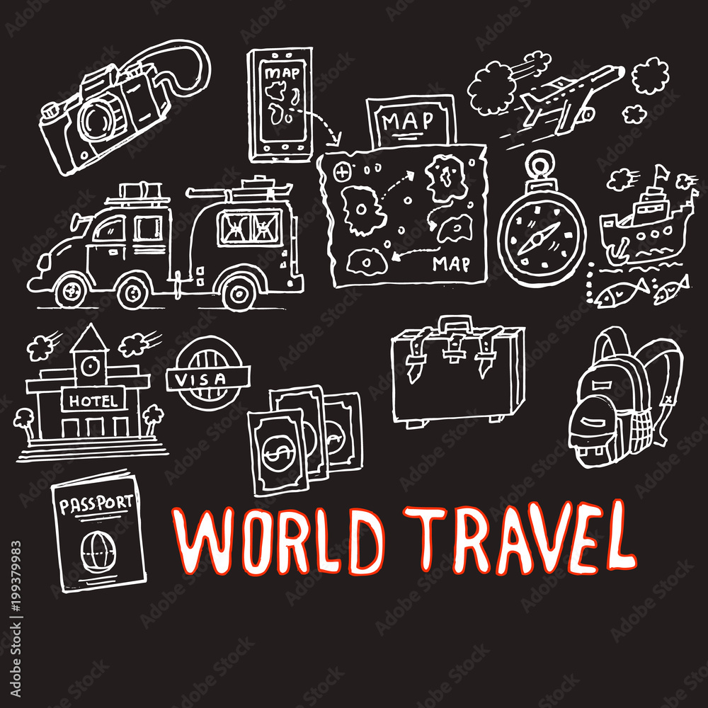 world travel, doodle