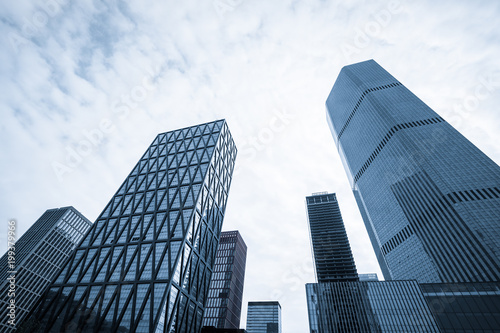 low angle view of skyscrapers in city of China.