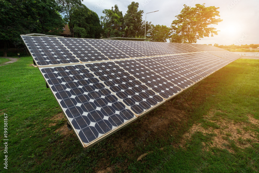 solar panel on sky sunset background.