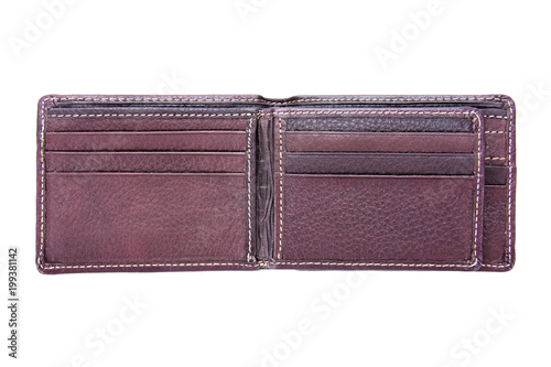 Opened Brown leather men wallet isolated on white background
