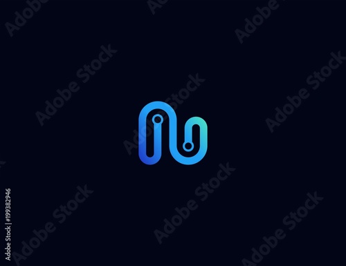 letter N tech logo design template photo