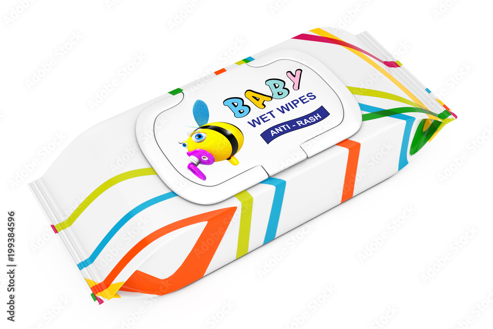 Fototapeta premium Baby Wet Wipes Package. 3d Rendering