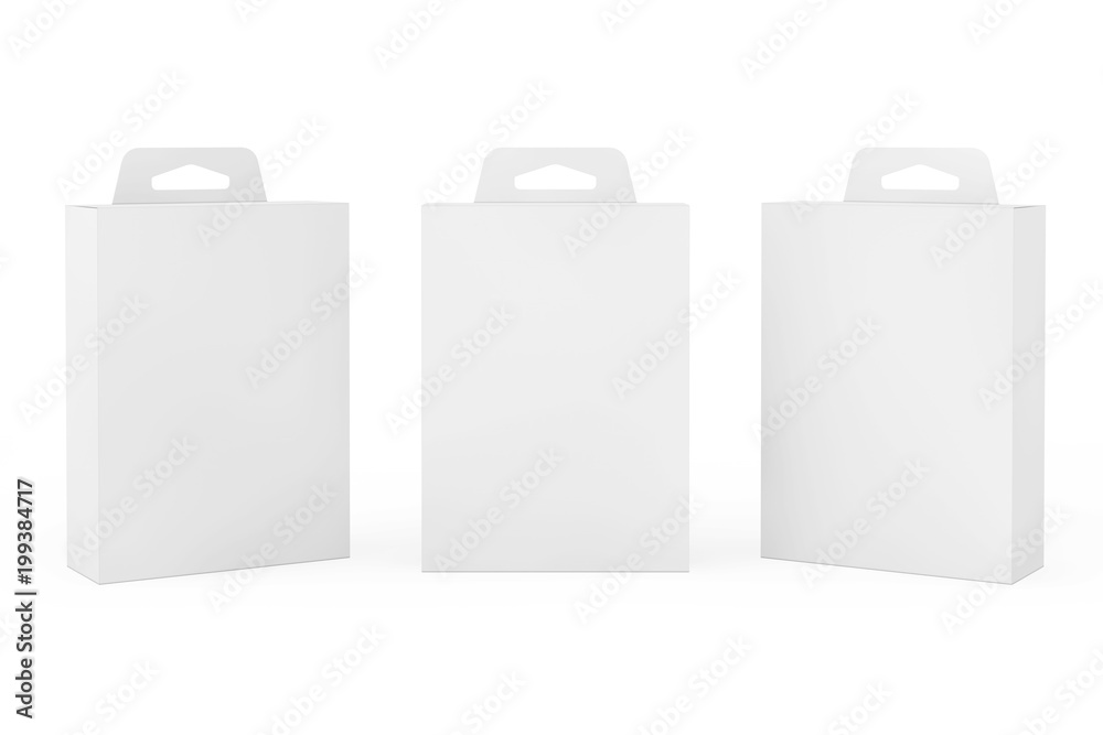 Mockup White Product Package Box With Hang Slot. 3d Rendering Mockup White Product Package Box With Hang Slot. 3d Rendering