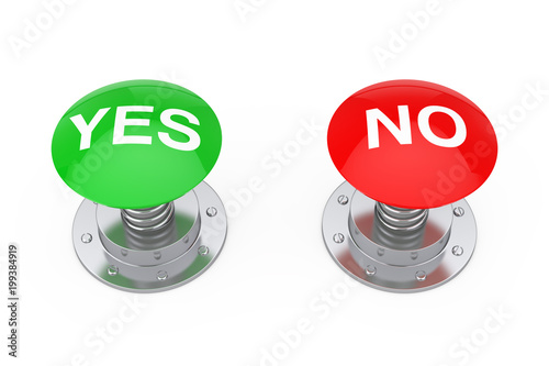 Green Yes and Red No Buttons Knobs. 3d Rendering photo