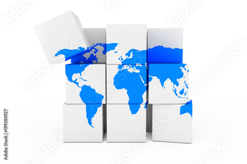 Globe World Earth Map in the Form of Cube. 3d Rendering
