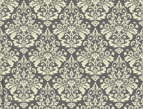 Wallpaper in the style of Baroque. A seamless vector background. Grey floral ornament. Graphic vector pattern