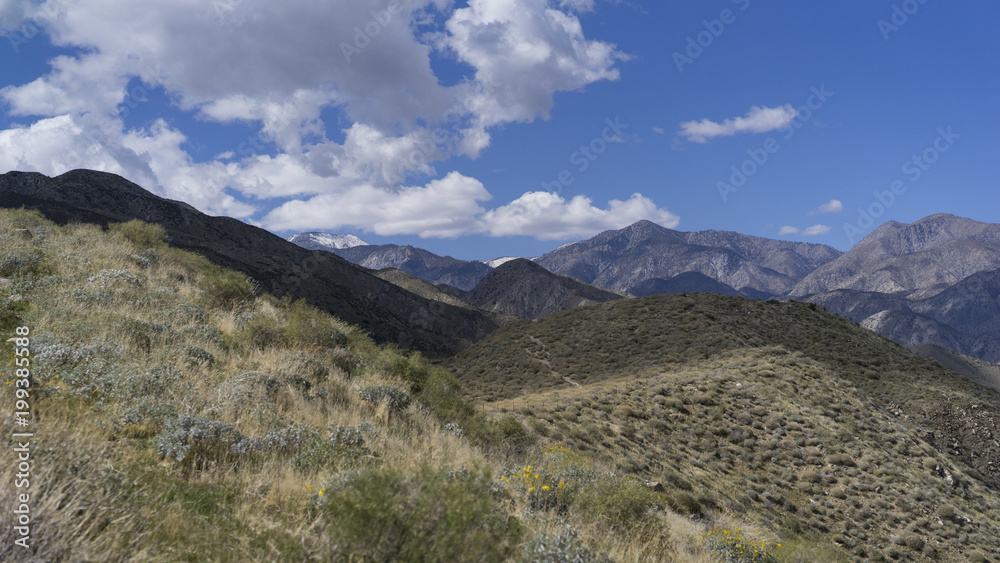 landscape of mountain range from hillside