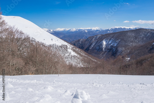 Rieti (Italy) - The summit of Monte Terminillo with snow. 2216 meters, Terminillo Mount is named the Mountain of Rome, located in Apennine range, central Italy photo