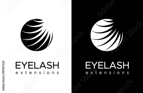 Eyelash extension logo. Black and white design. Vector illustration in a modern style