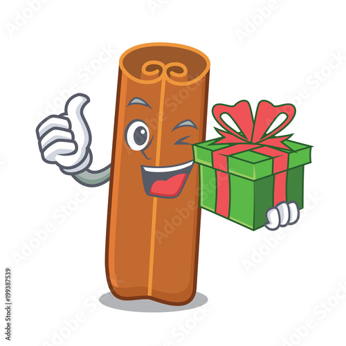 With gift cinnamon mascot cartoon style
