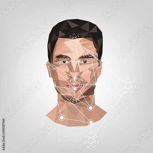 Biometric identification on face, in the style of low poly.