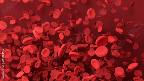 Red blood cell in blood vessel of body.  Science graphic for education of school. 3D rendering.