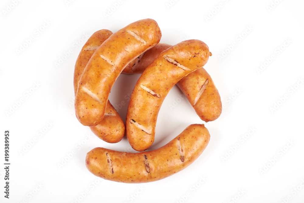 Grilled sausages isolated on a white background Grilled sausages isolated on a white background