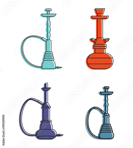 Hookah icon set, color outline style