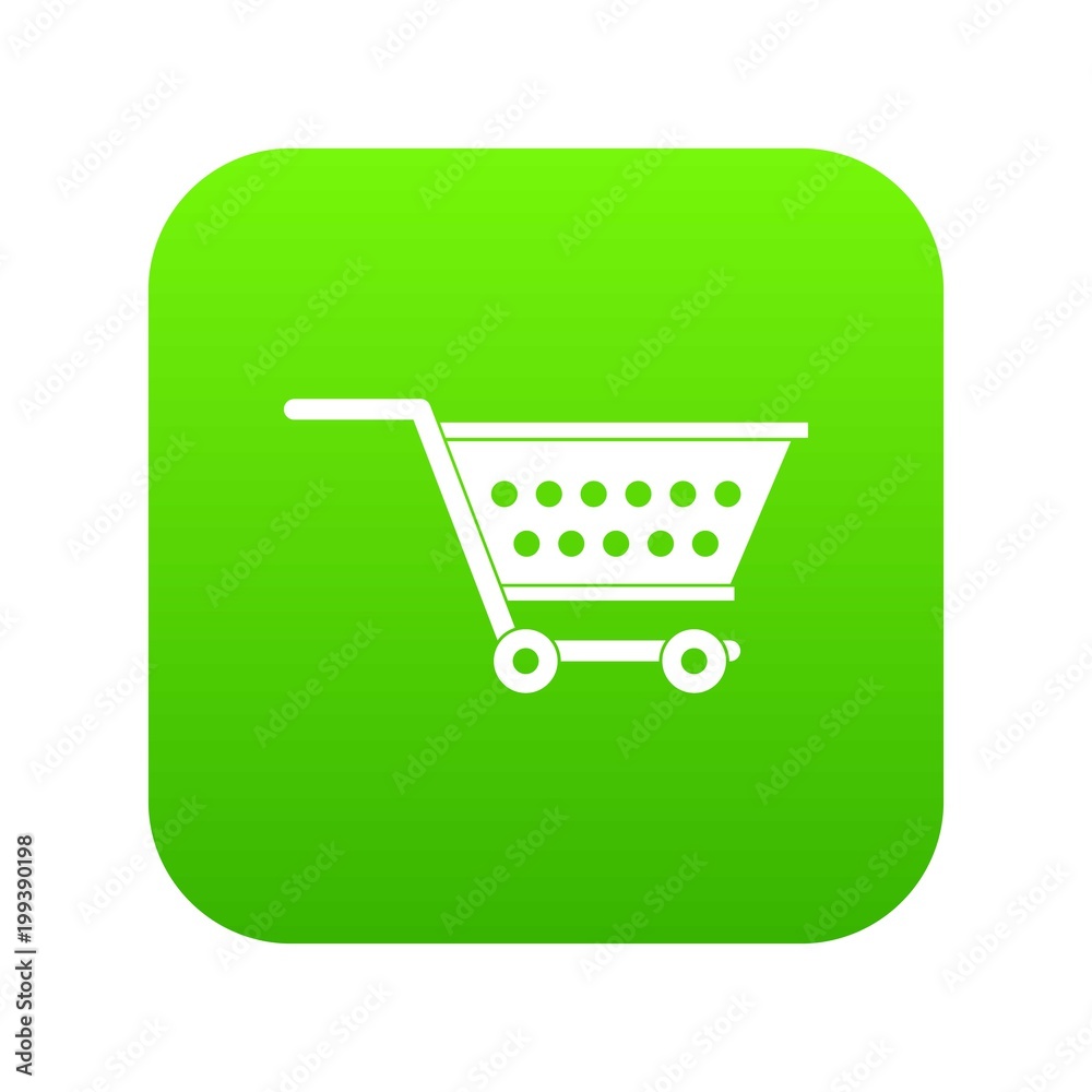 Empty supermarket cart icon digital green