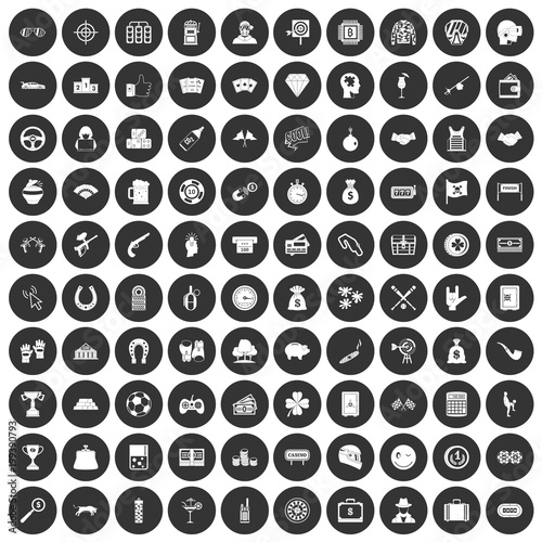 100 gambling icons set black circle