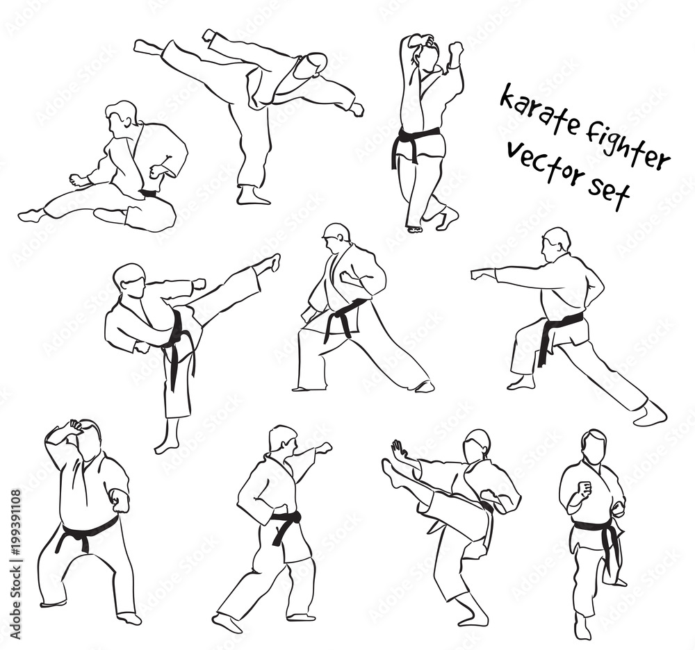 silhouettes of karate fighters