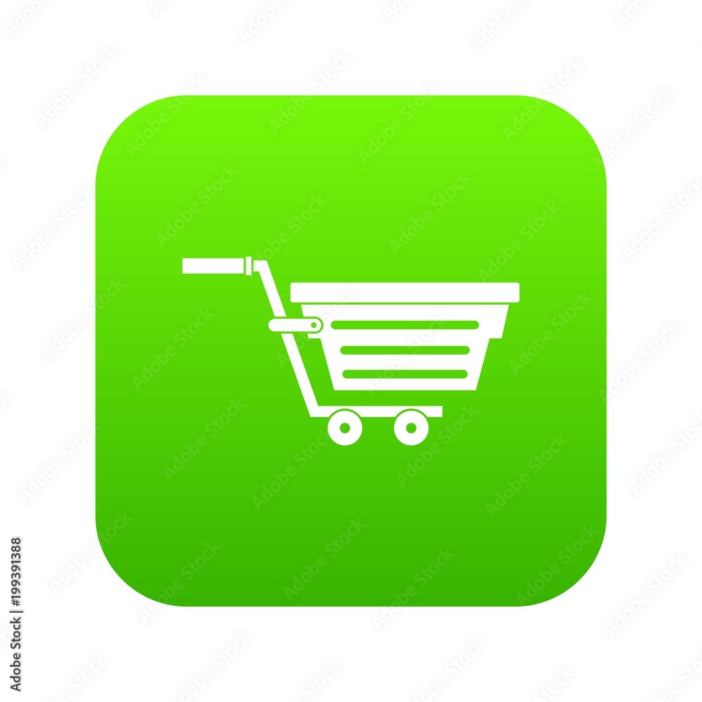 Shopping basket on wheels icon digital green Shopping basket on wheels icon digital green