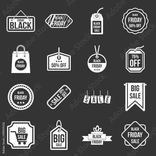 Black Friday icons set grey vector