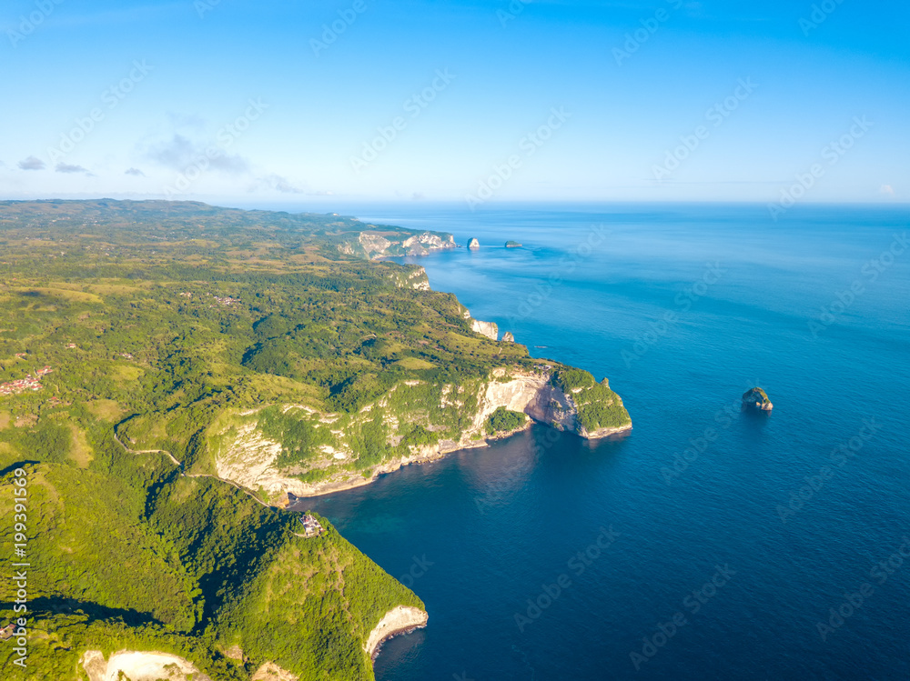 Rocky Shore of the Tropical Island and Horizon. Aerial View