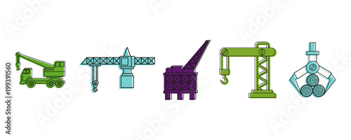Crane icon set, color outline style photo