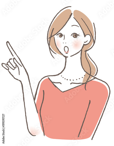 女性　指をさす