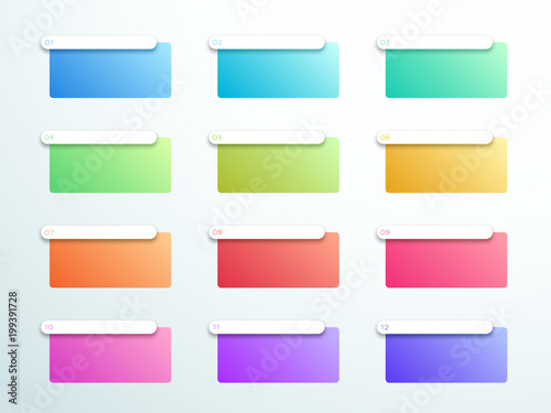 Numbered Gradient Text Boxes 1 to 12 Vector
