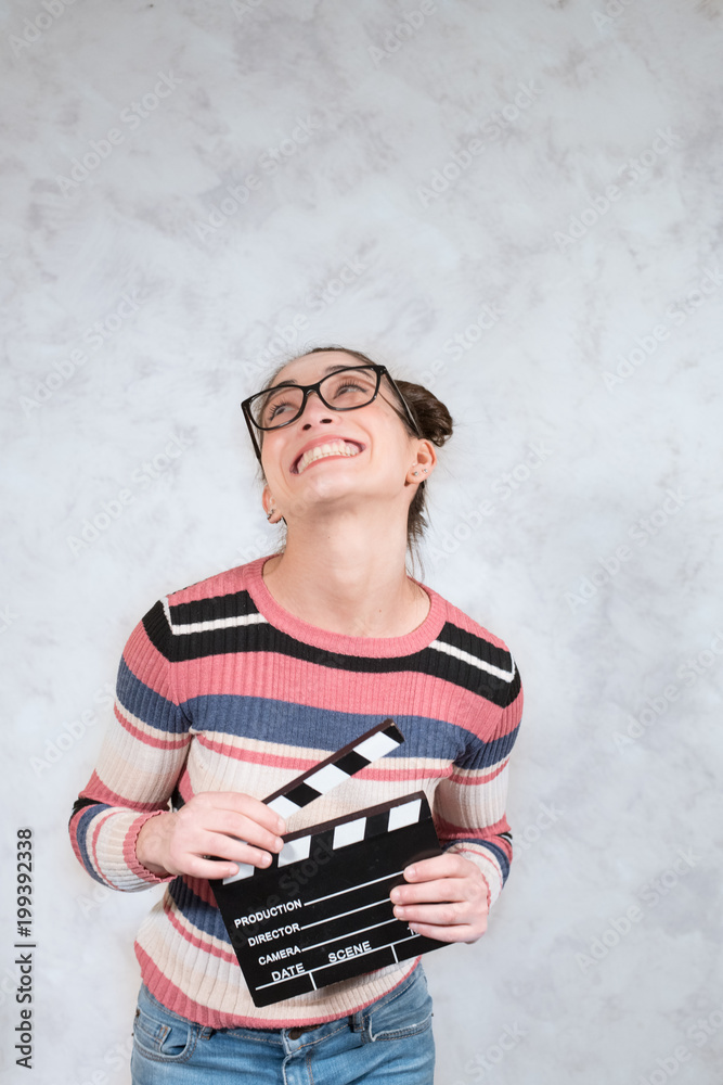 Naklejka premium Comedy movie funny grimace woman face expression