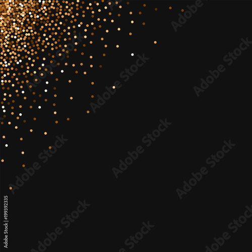 Red round gold glitter. Left right corner with red round gold glitter on black background. Memorable Vector illustration.