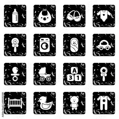 Baby born icons set grunge vector