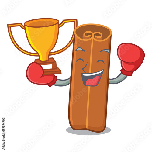 Boxing winner cinnamon mascot cartoon style