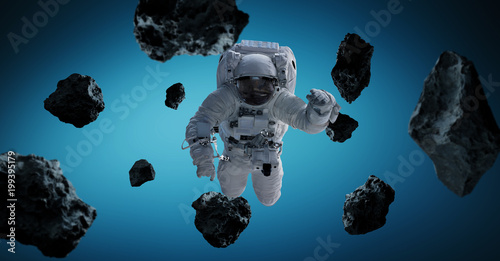 Fototapeta Naklejka Na Ścianę i Meble -  Astronaut isolated on blue background 3D rendering elements of this image furnished by NASA