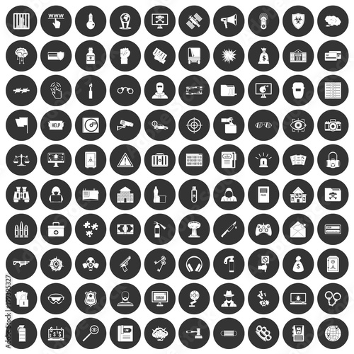 100 hacking icons set black circle