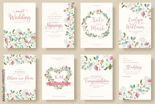 Set of flower wedding ornament concept. Art traditional, magazine, book, poster, abstract, element. Vector layout decorative ethnic greeting card or invitation design background