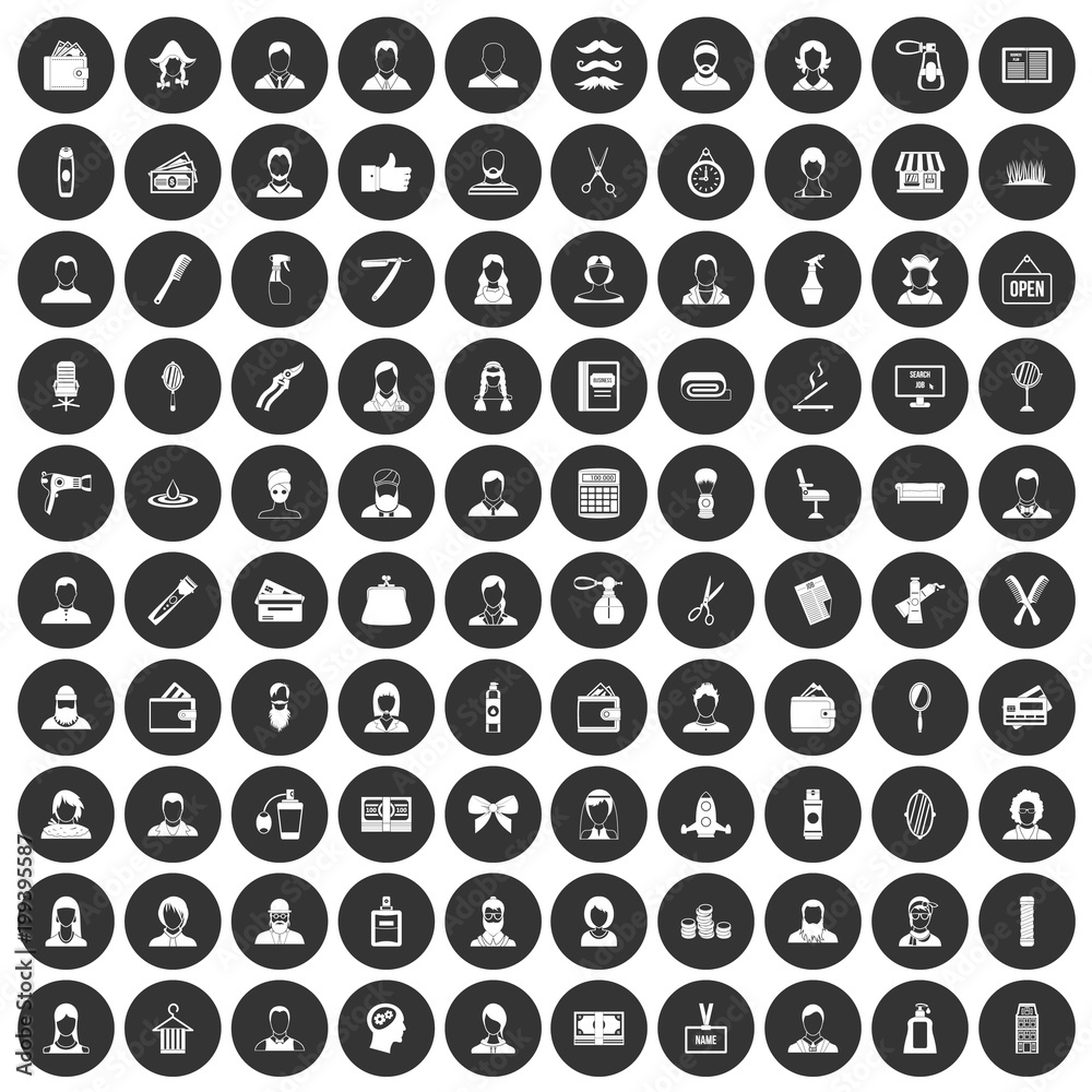100 hairdresser icons set black circle 100 hairdresser icons set black circle
