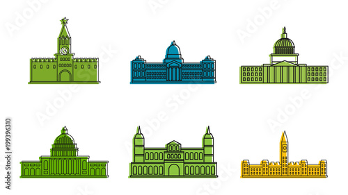 Parliament icon set, color outline style photo