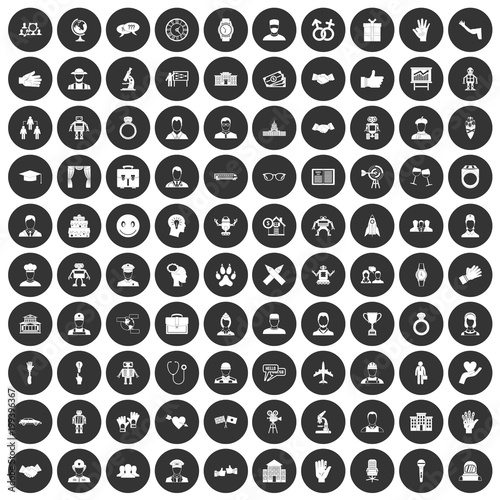 100 handshake icons set black circle